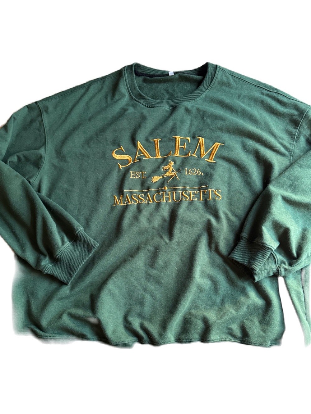 Green Salem Massachusetts witch sweatshirt